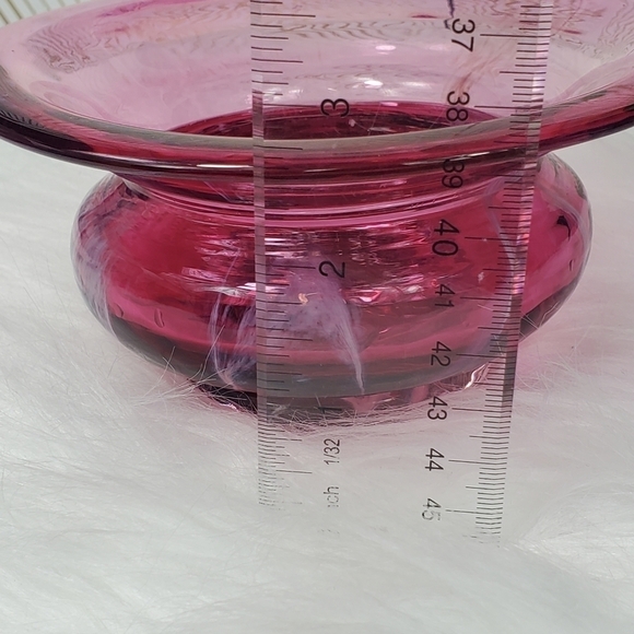 Hand Blown Art Glass Amethyst White Swirl Rose Bowl Vase Marked R. - Picture 4 of 10